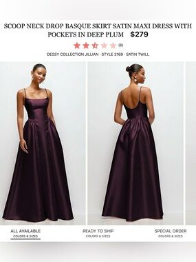 Dessy Collection Satin Maxi Dress in Deep Plum